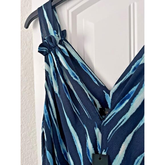 Donna Karan New York Women's Printed Belted A-Line Dress Teal Navy Midi Dress 12 - Picture 9 of 11